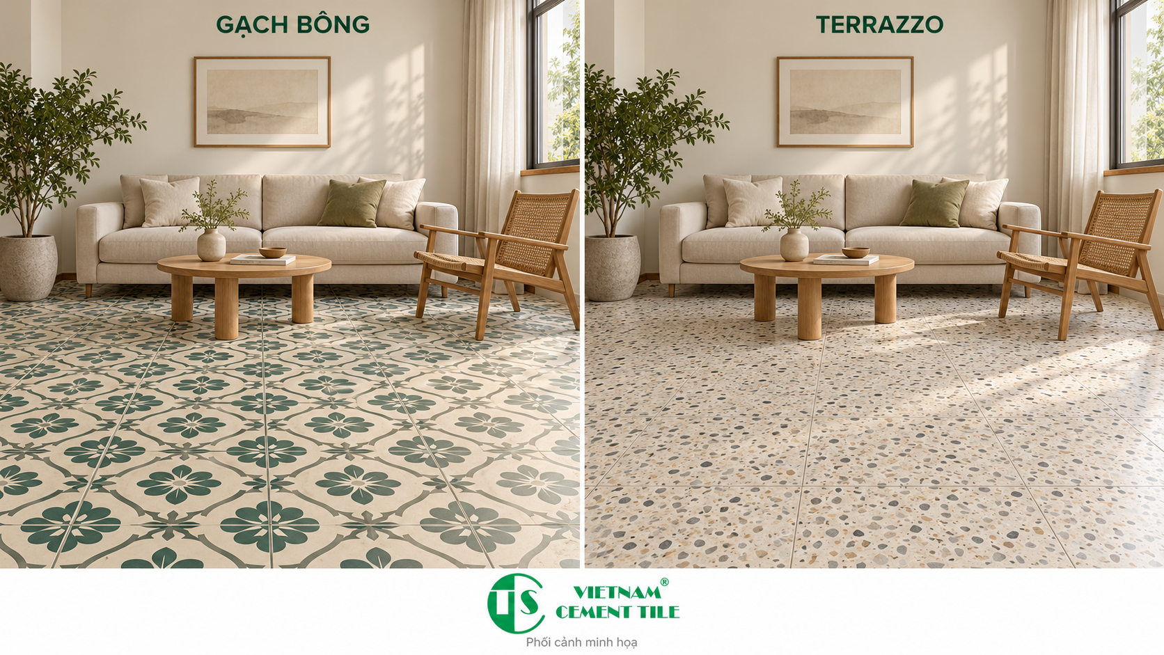 So sánh gạch bông và gạch terrazzo trong cùng một không gian sử dụng So sánh gạch bông và gạch terrazzo trong cùng một không gian sử dụng